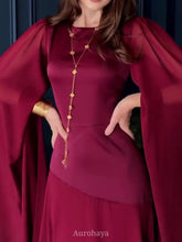 Round Neck Long Split Slit Sleeve Maxi Dress, DES104